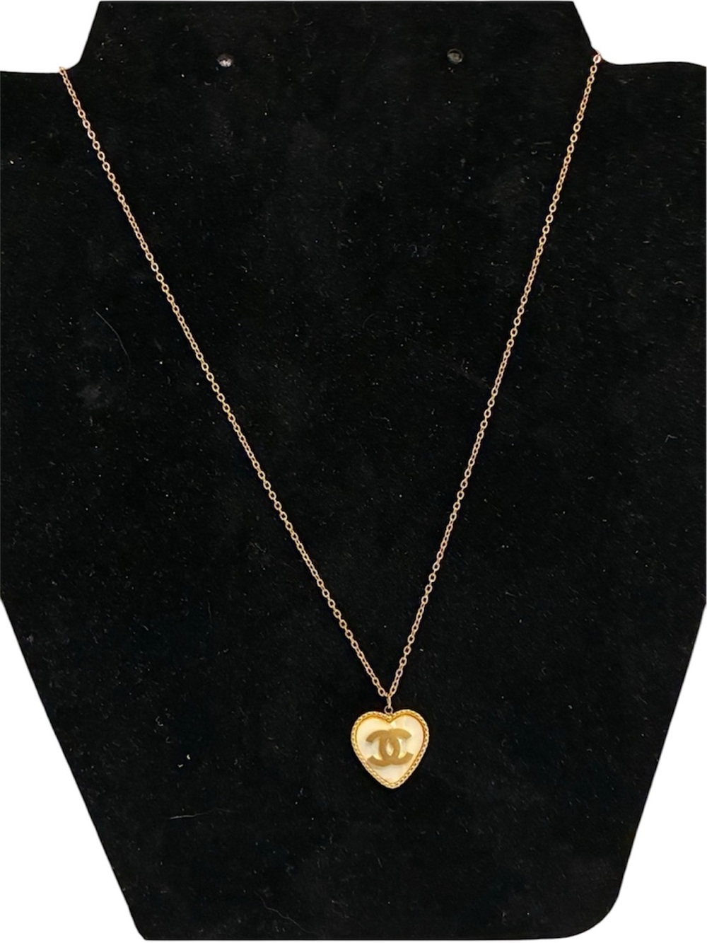 Gold Heart Pendant Necklace with Logo Accent - Women Jewelry